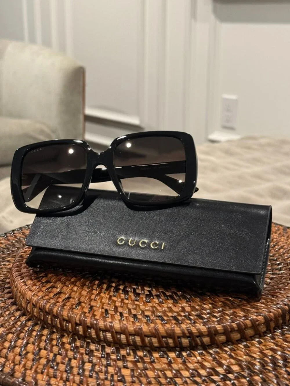 New in Box Black Gucci Lines 56MM Rectangular Black Sunglasses